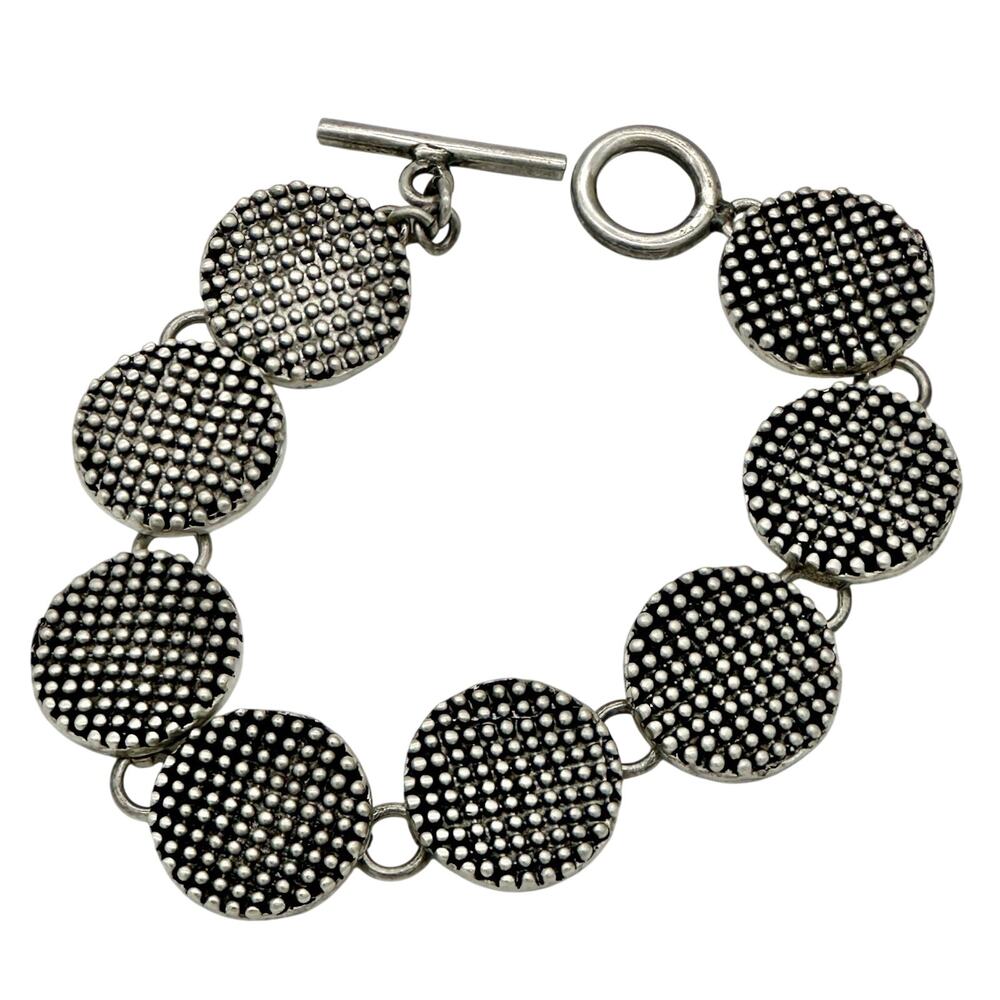 Sterling Silver 925 Mexico CII Textured Dome Disk and Toggle Closer Bracelet 44g